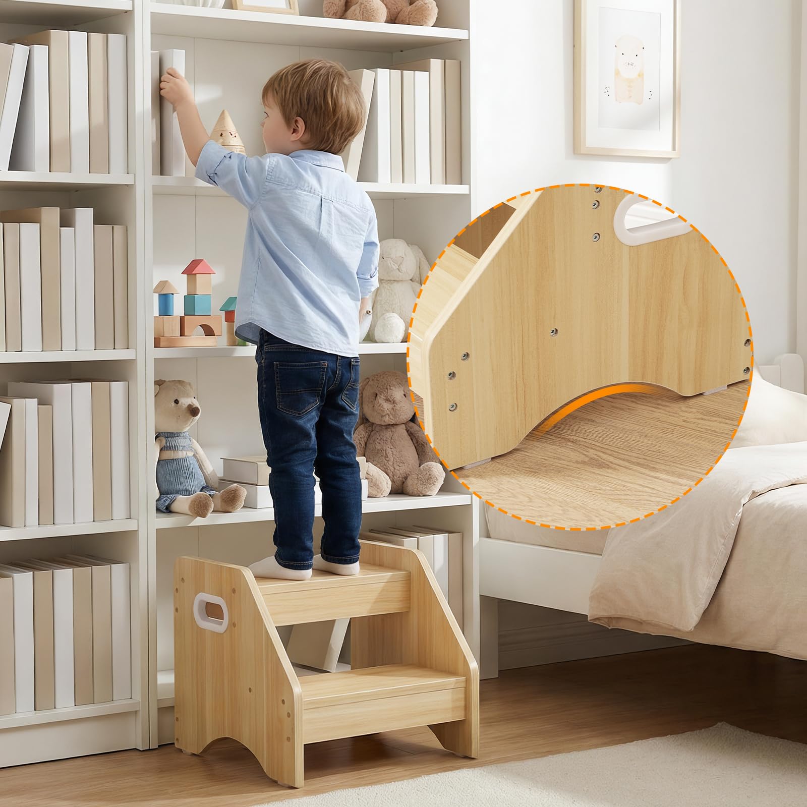 HOOBRO Marchepied pour Enfants à 2 Niveaux, Tabouret, Charge Max 30 kg, Bois ENL28JD01