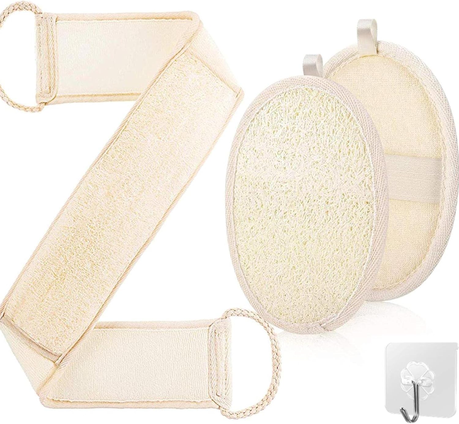 Loofah Back Scrubber, Exfoliating Loofah Pads Double Side Scrubbing Strap, Natural Plant