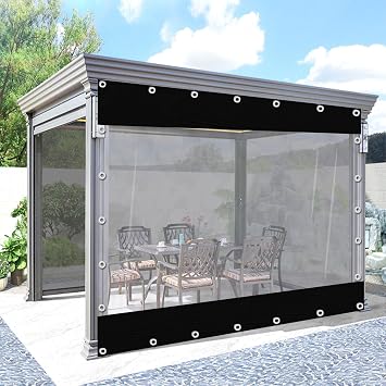Outdoor Vinyl Curtain 0.5mm, PVC Heavy Duty Clear Panel Curtains,Waterproof & Uv Resistant,Weather Resistant Curtains for Patio, Pergola,Porch,Gazebos,with Grommets,LxW-1x2.5m/3.3x8.2ft