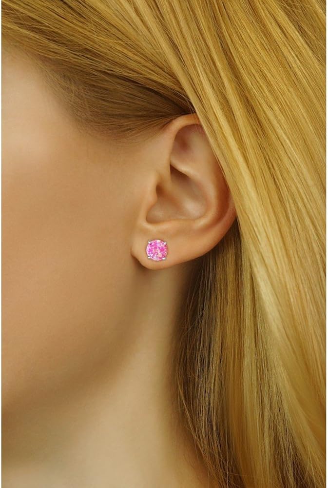 SILVEGO - JJJEBP302004 - Women 925 Sterling Silver Stud Earrings with Pink Synthetic Opal - Image 3
