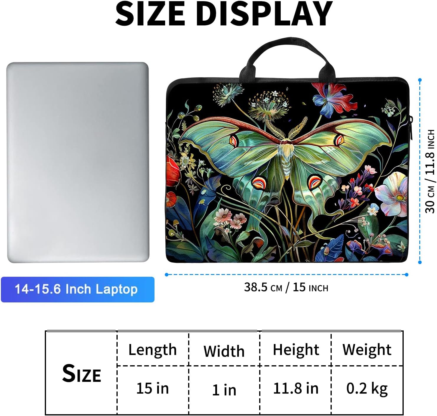 Laptop Bag,14 15 15.6 inch Laptop Case Sleeve,Computer Sleeve with Handle for Women Men,Carrying Case for MacBook,Dell,Lenovo,Notebook Computer,Green Butterfly Floral image 4