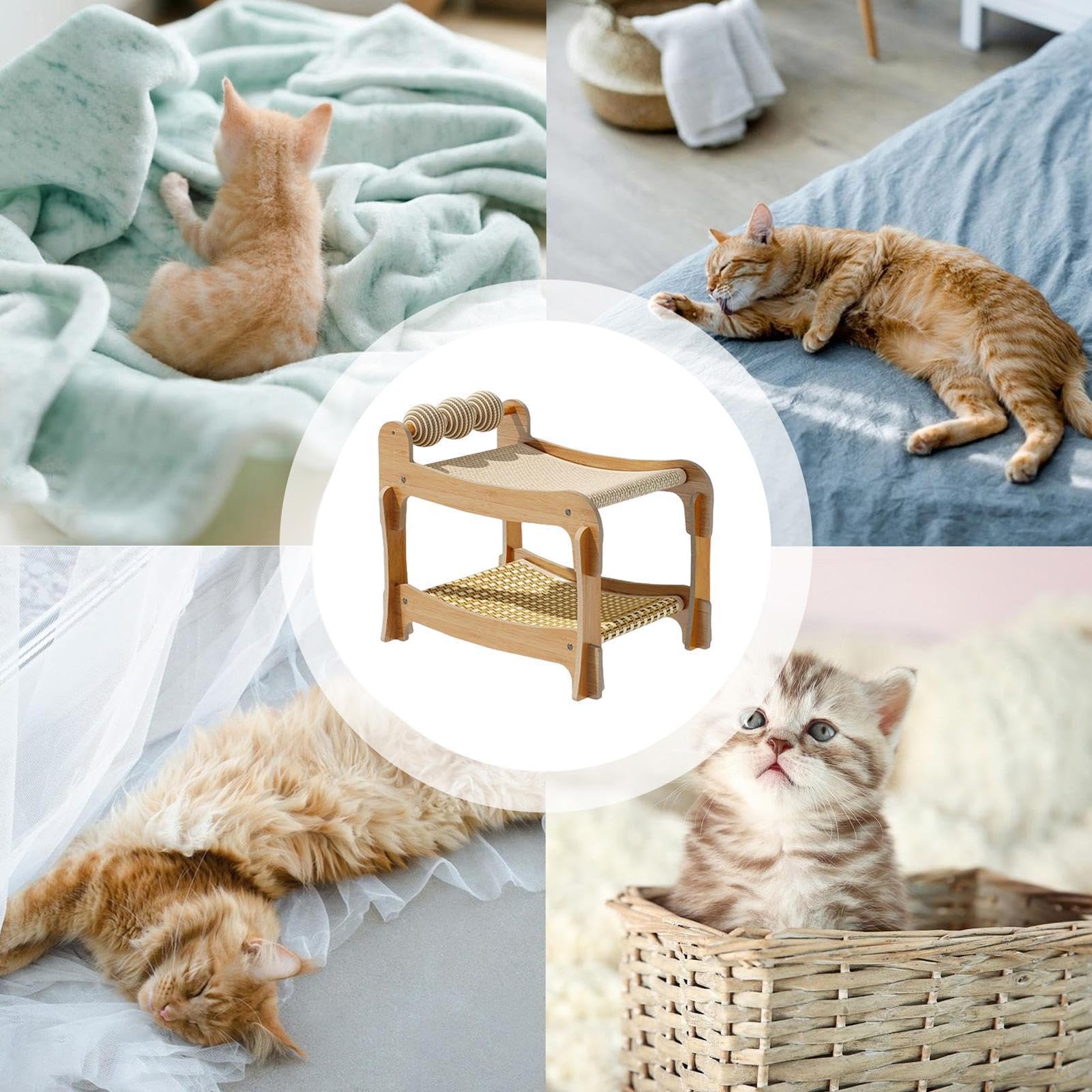 Cama Elevada para Gatos 2 Capas Elevado, Transpirable, Madera y Lavable | Rascador Cama Litera para Mascotas Felinas En Hogar, Dormitorio, Apartamento, Habitación, Salón, Residencia, Piso, Cuarto,