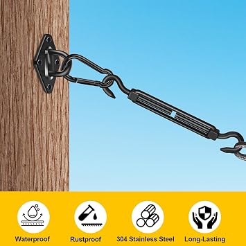 304 Stainless Steel Shade Sail Hardware Kit, 6 Inch Matte Black Sun Shade Hardware Kit for Triangle Rectangle Installation, Sun Shade Sail Hardware for Garden, Patio, Outdoors-46 PCS