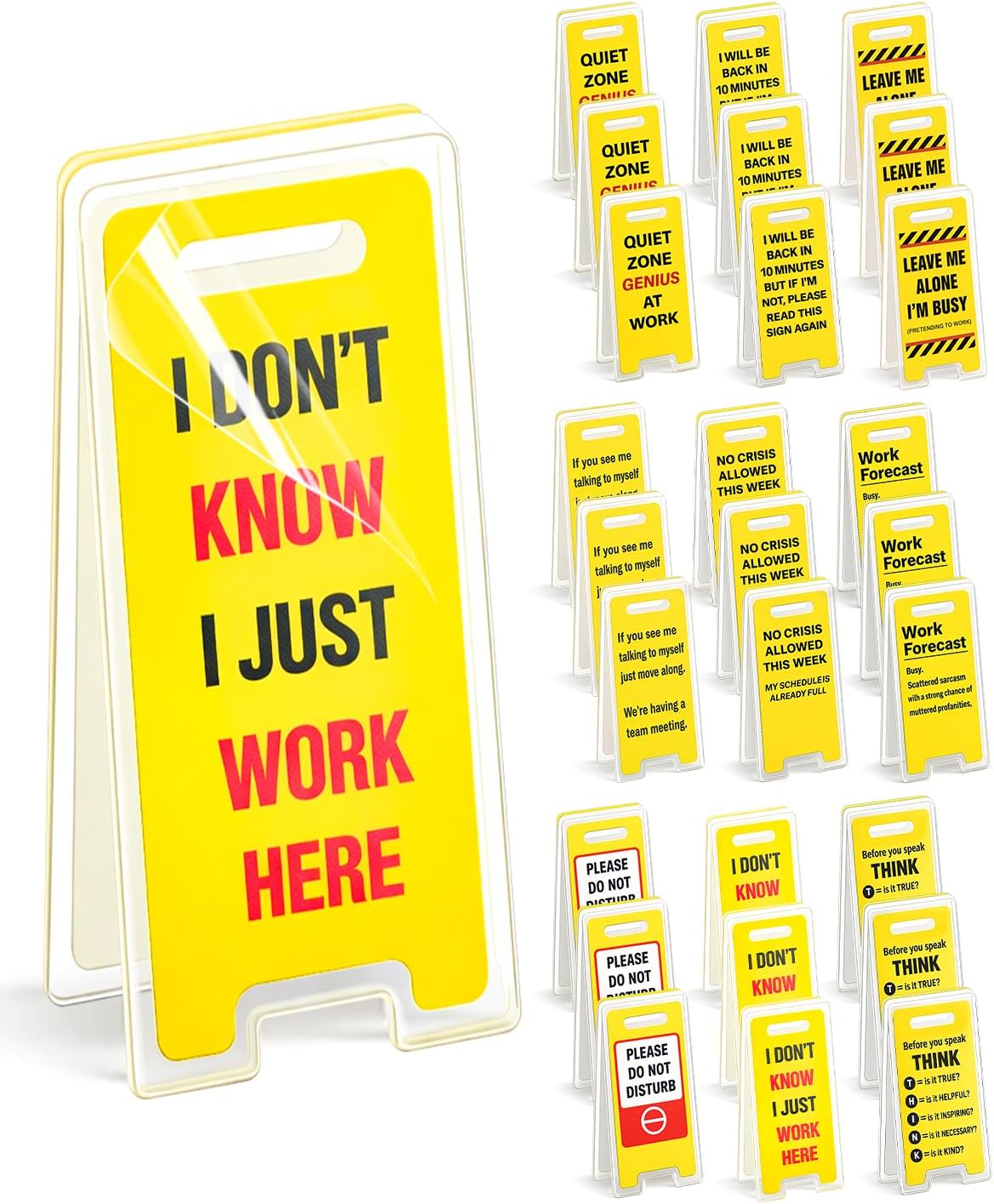 27 Pcs Funny Office Desk Accessories & Gifts for Coworkers Bulk – Mini Yellow Caution Sign Memo Clips (9 Designs x 3), Sarcastic Cubicle Decor, Novelty Note Photo Holders for Staff Appreciation, Team, Party Favors