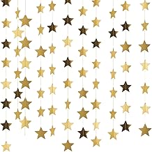 Glitter Stars Garland, 6 Pieces 24 m Gold Reflective Stars Glitter Paper Garland Hanging Decoration, Home Decor for Party Birthday Graduation Wedding (4m*6pcs)
