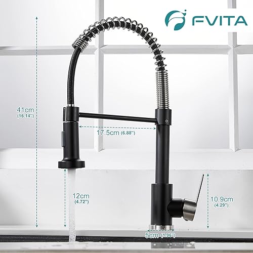 Miniatura 6 de FVITA Grifo de cocina con rociador, grifo de fregadero de cocina de una sola manija, grifo de arco alto para fregadero de cocina (níquel cepillado y