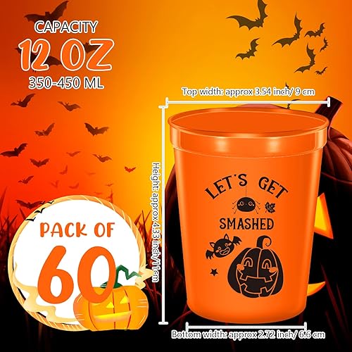 Miniatura 2 de Meanplan 60 vasos de plástico para fiesta de Halloween, de 12 onzas, tazas de fiesta de truco o trato, reutilizables, calabaza, calavera, bruja,