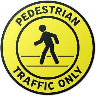 17" x 17" Round Yellow Street Sign "Pedestrian Traffic Only" Floor Sticker Sign For Pedestrian Crossing, Sidewalks, and Directions - 2 Pack