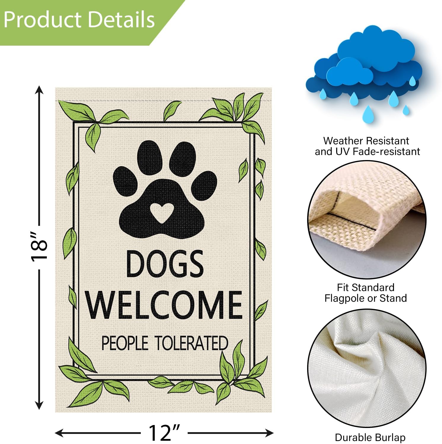 Louise Maelys Welcome Dogs Garden Flag Pet Friendly People Tolerated 12x18 Inch Double Sided Small Burlap Holiday Yard Outdoor Sign Outside Home House Spring Decoration - Image 4