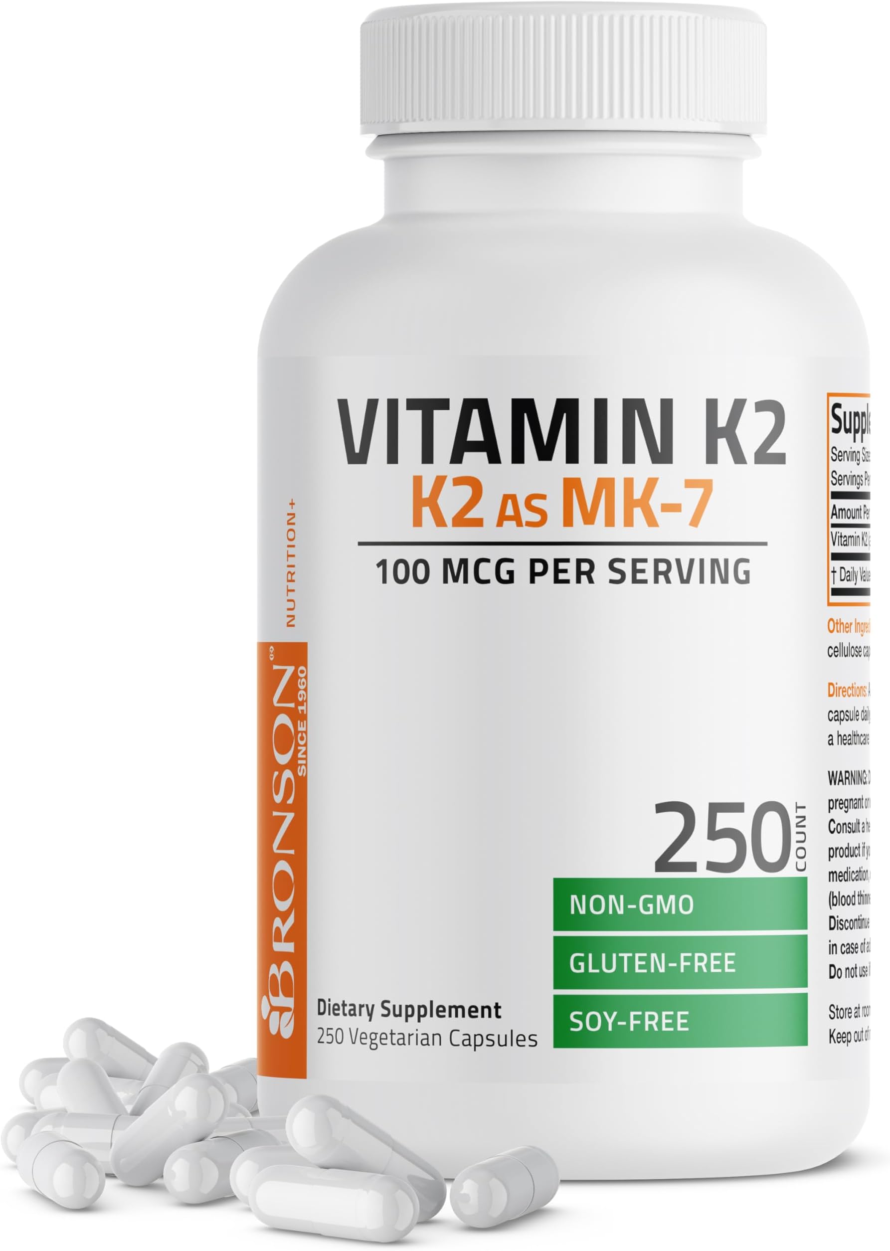 Bronson Vitamin K2 as MK-7 Menaquinone 100 mcg Non-GMO, 250 Capsules