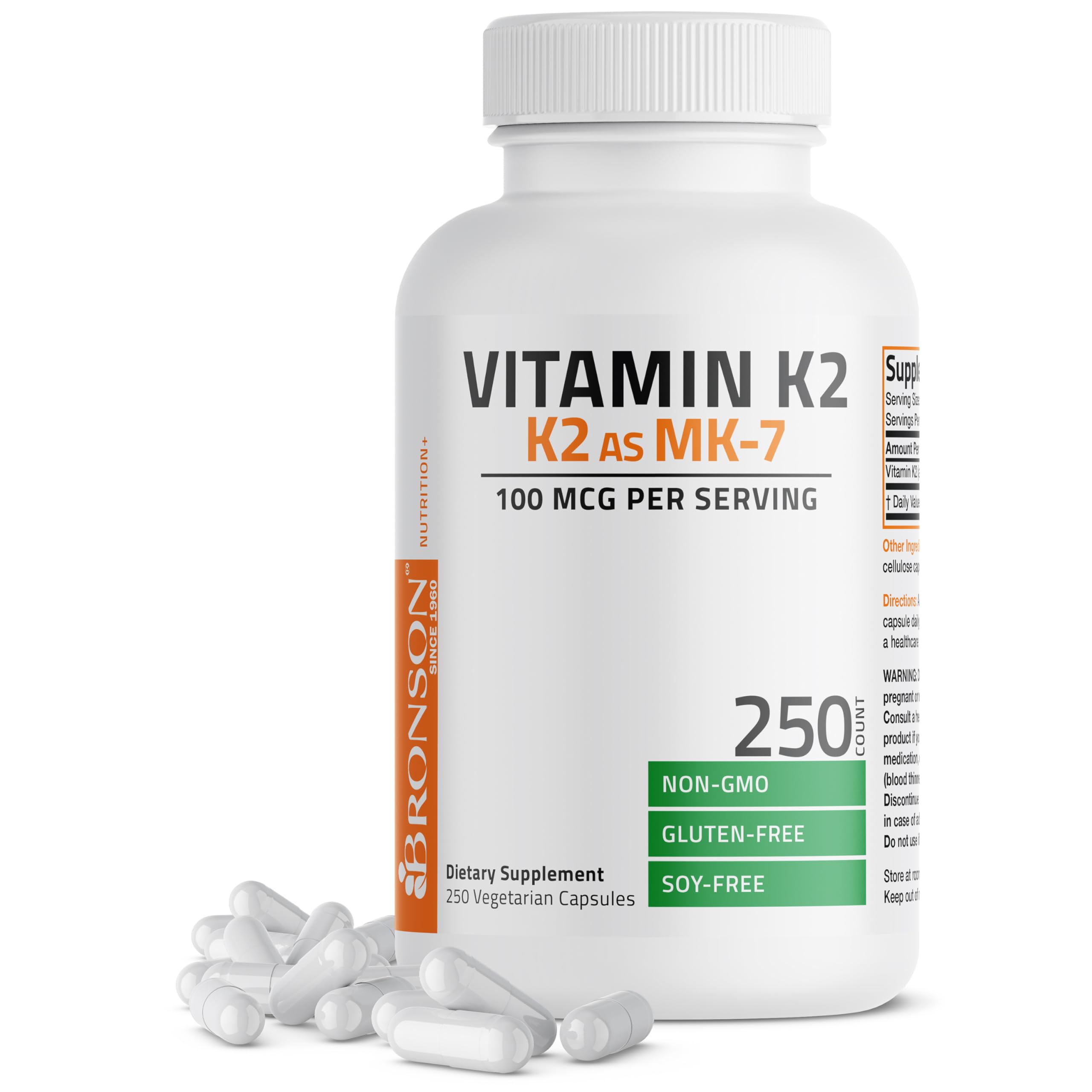 Bronson Vitamin K2 as MK-7 Menaquinone 100 mcg Non-GMO, 250 Capsules