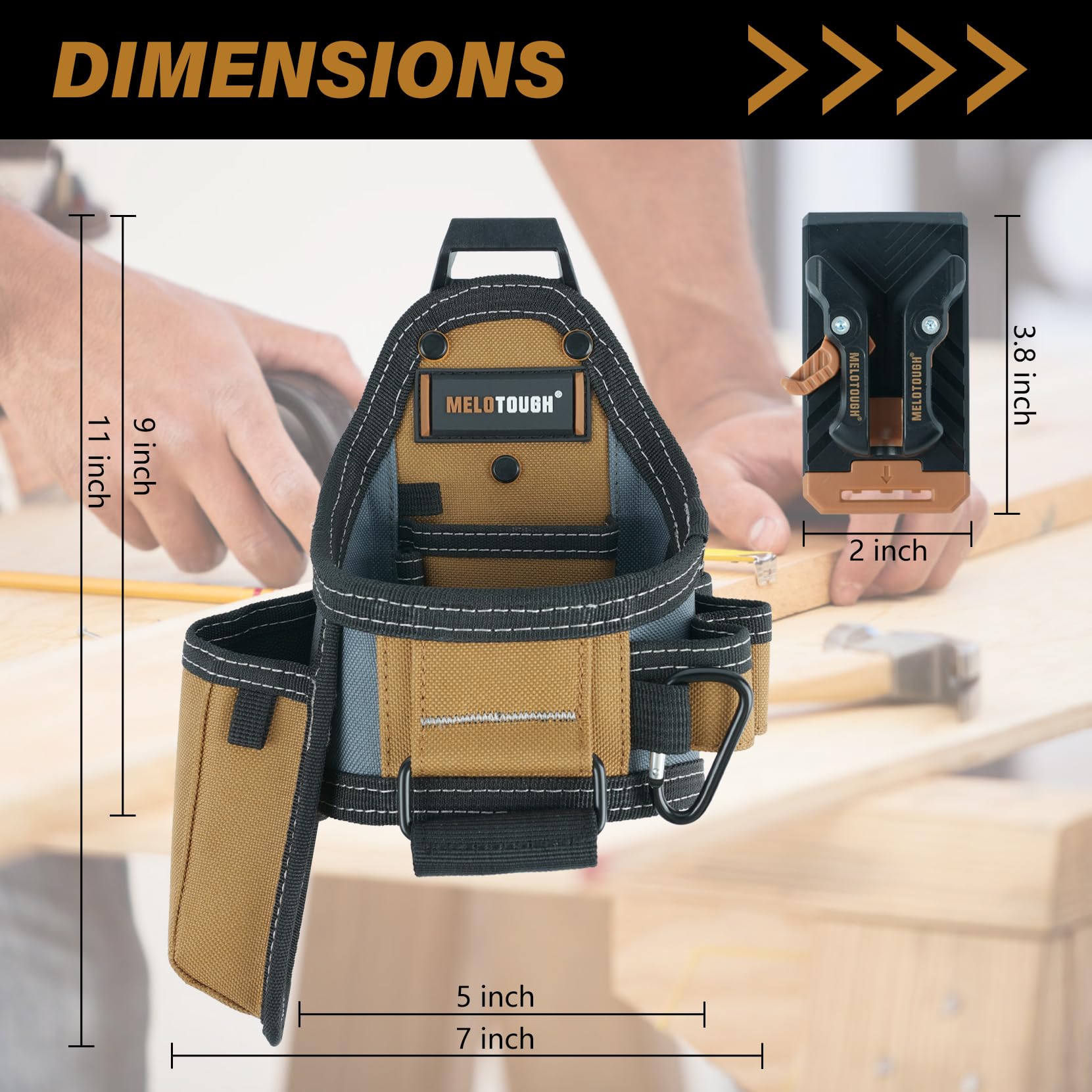 MELOTOUGH Bolsa de cinta métrica/bolsa para cuchillos utilitarios, bolsa para cinturón con clip para cinturón, soporte de bolsillo para cuchillos para electricistas, carpinteros, contratistas