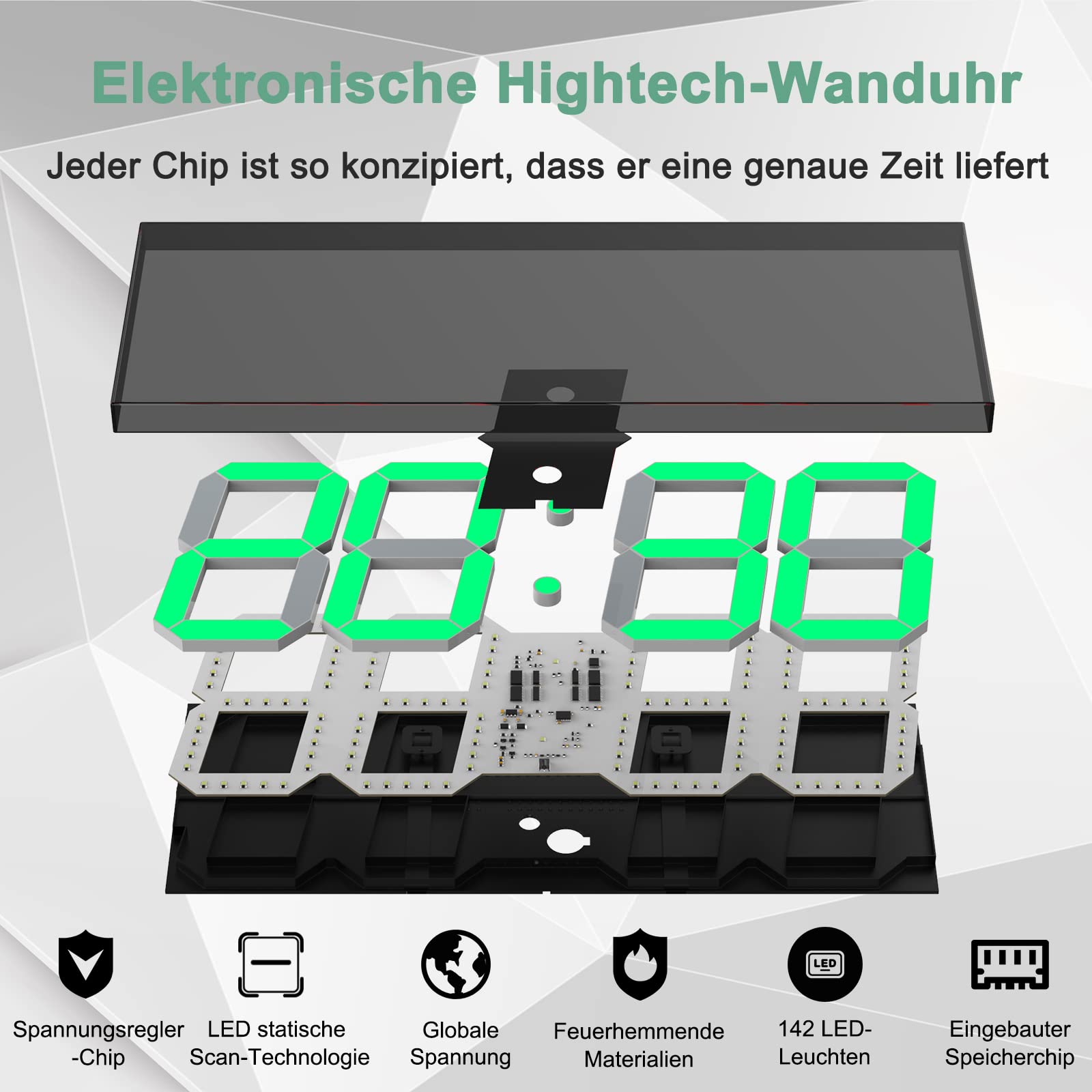 Orologio Da Parete LED 18 Pollici - Display Temperatura E Calendario, Auto-Dimmer | Bianco, 12/24h - Foto 3