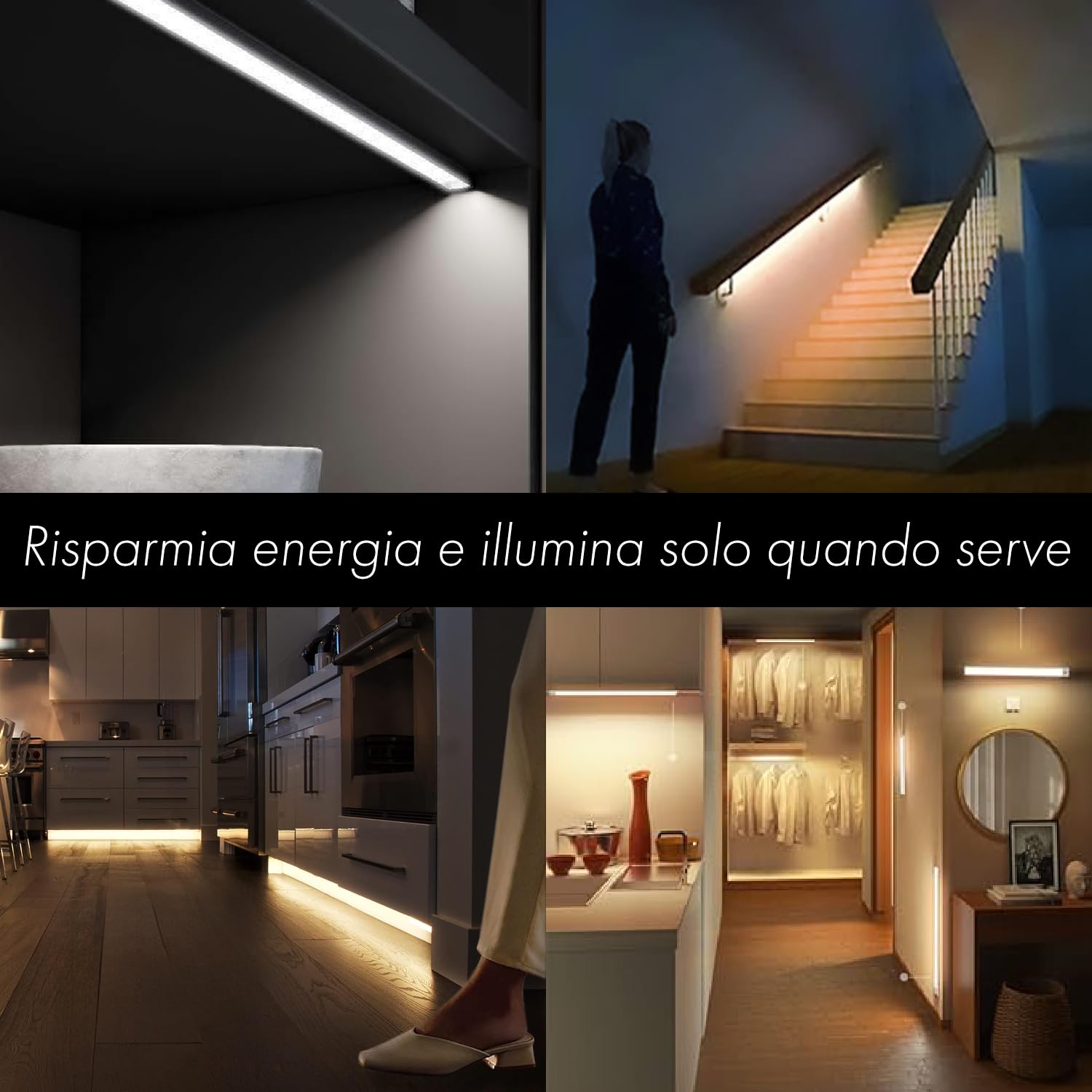 DE SANCTIS LIGHT DESIGN Barra Led con sensore di movimento 12 V Luci Notturna Luce da Esposizione Cucina,Scale, Corridoio, Garage Lampada Guardaroba (140, Luce naturale)