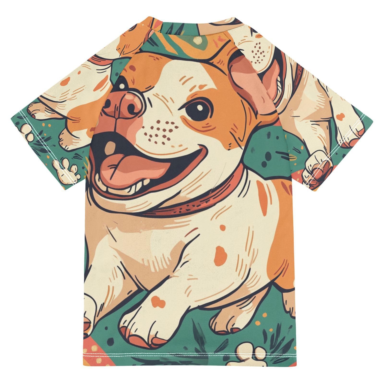 Jucciaco Boys Swimsuit Dog Cartoon Footprint Sunscreen Kids Sun Rashguard Short Sleeve T-Shirts Swimwear Sets UPF 50+ Multicoloured