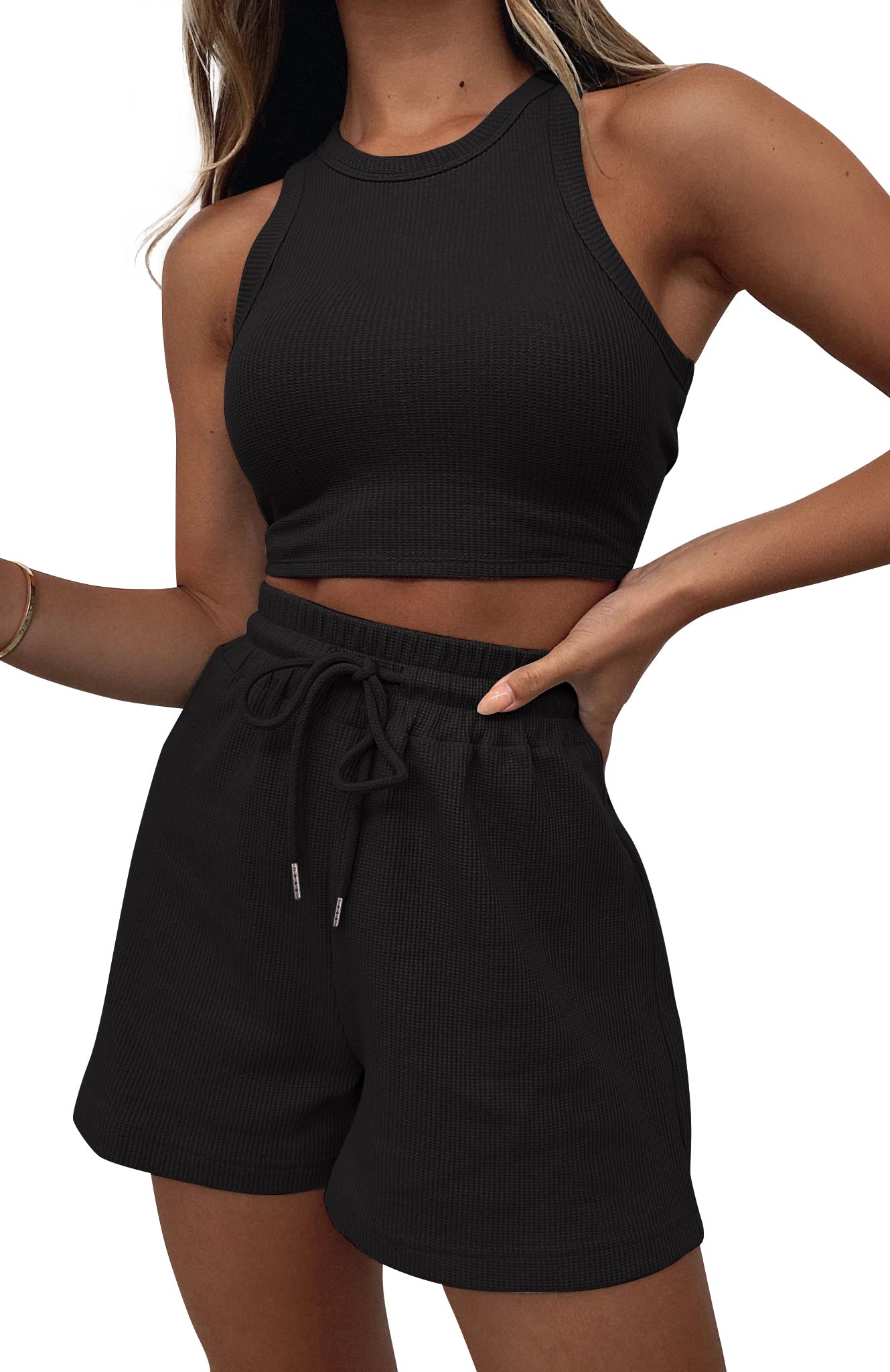Lingswallow Piece Women Lounge Sets Sleeveless Crop Top Shorts