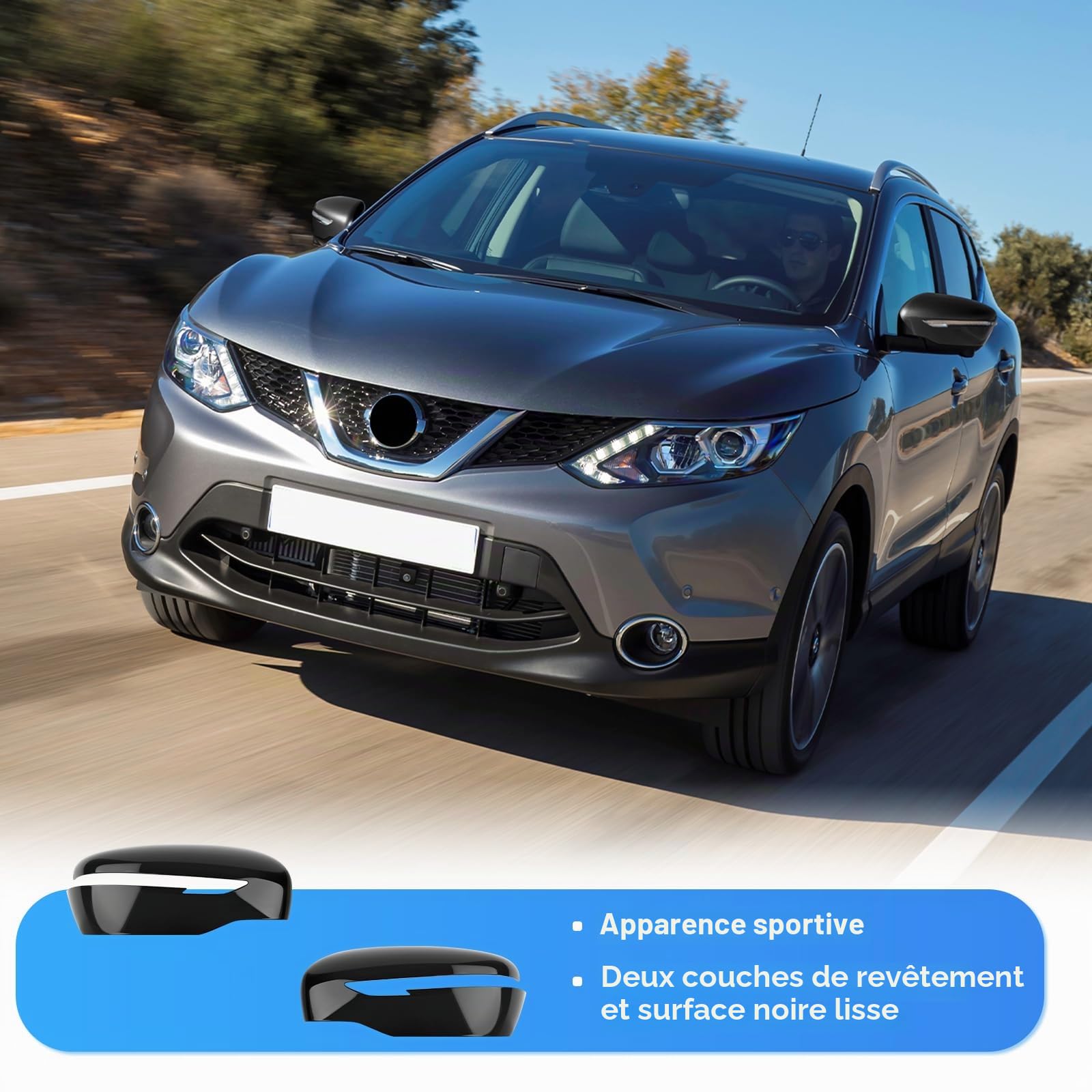 1 Par Capuchon de Rétroviseur Remplacement pour Nissan Qashqai J11 2014-2020/Rogue 2013-2021, Coque Retroviseur Exterieur De Voiture Couvercle Capuchon de Retroviseurs (Noir)