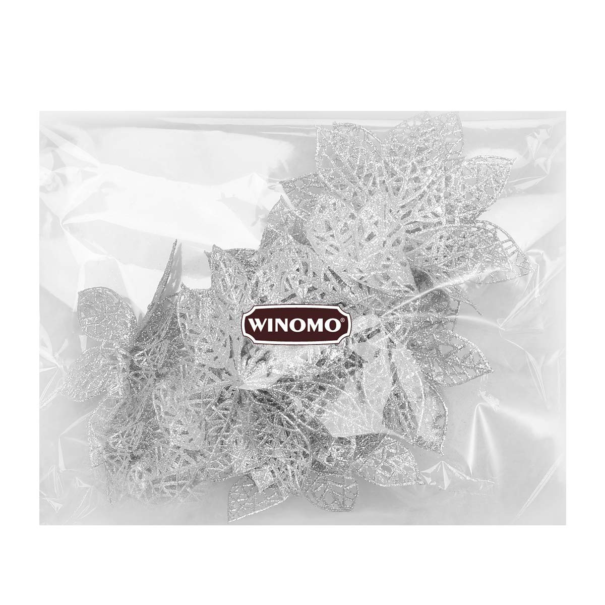 WINOMO 10 Fiori Artificiali Glitter Argento Per Albero Di Natale – Decorazioni Natalizie In PVC – Fiori Per Composizioni E Ghirlande – 15 Cm