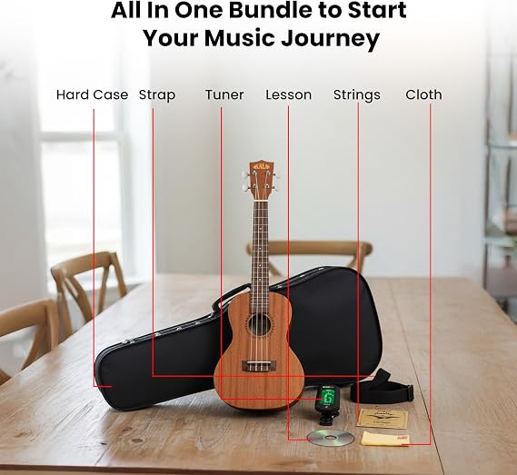 Kala KA-15C Satin Mahogany Concert Ukulele Bundle with Hard Case, Tuner, Strap, Strings, Austin Bazaar Instructional DVD, and Polishing Cloth