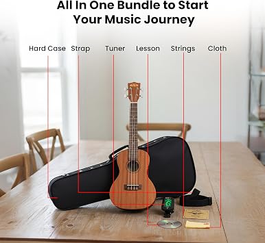 Kala KA-15C Satin Mahogany Concert Ukulele Bundle with Hard Case, Tuner, Strap, Strings, Austin Bazaar Instructional DVD, and Polishing Cloth