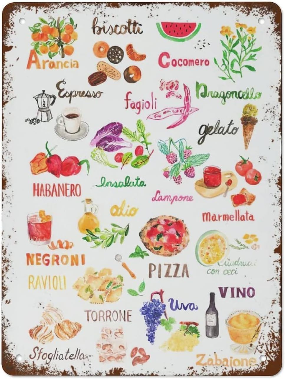 Nuboxx Retro Vintage Metal Sign 8X12 Inches - Italian Food Poster - Wall Mount