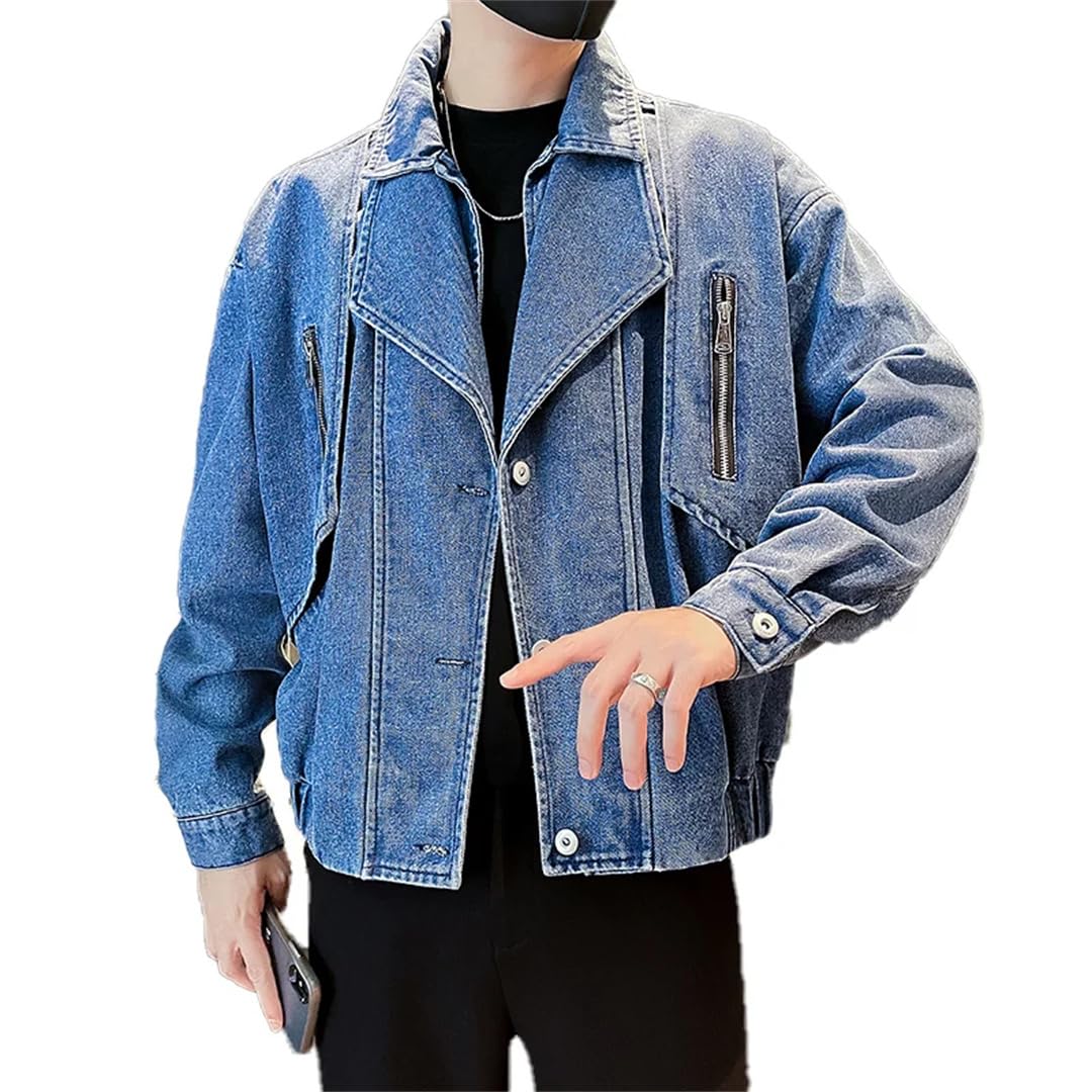 Męskie luźne dżinsy z klapą odzież uliczna Harajuku Hip Hop płaszcz kurtka dżinsowa