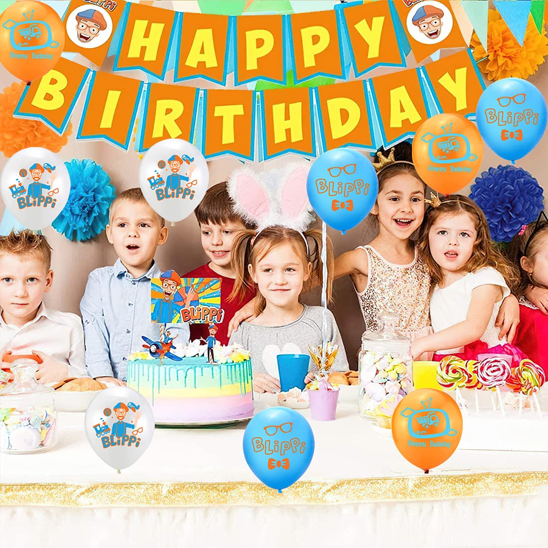 Blippi Birthday Party Supplies,30PCS Blippi Balloons 6PCS Star Balloons