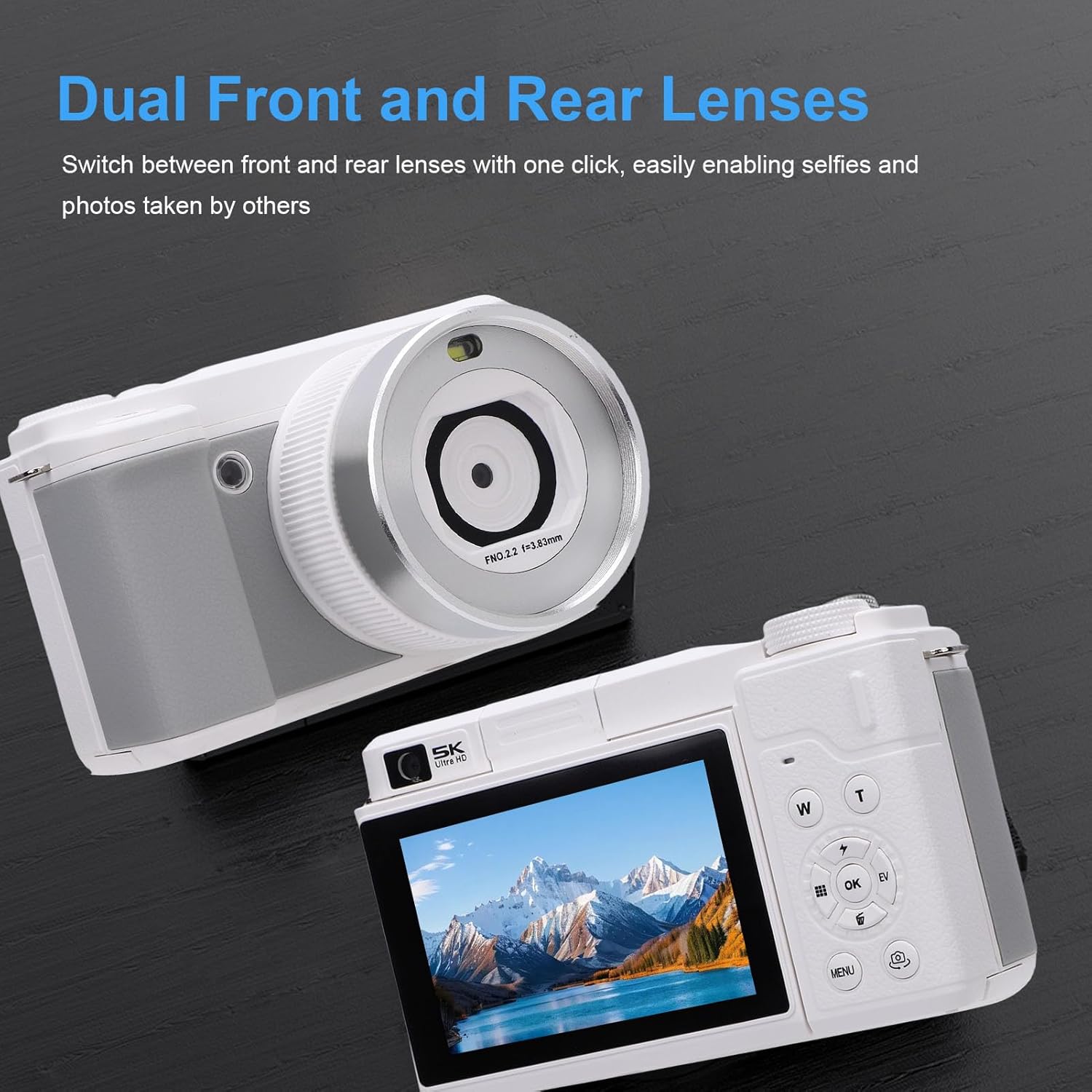 Acogedor 5Kデジタルカメラ、80Mp、180&deg;フリップスクリーン、フロントリアデュアルレンズ、18Xデジタルズーム、オート