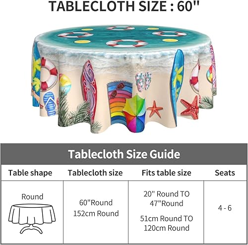 Miniatura 4 de Mantel redondo para mesa redonda de verano, playa, Hawaii, tropical, divertido 3D, impermeable, para picnic, patio, fiesta, tela de 60 pulgadas,