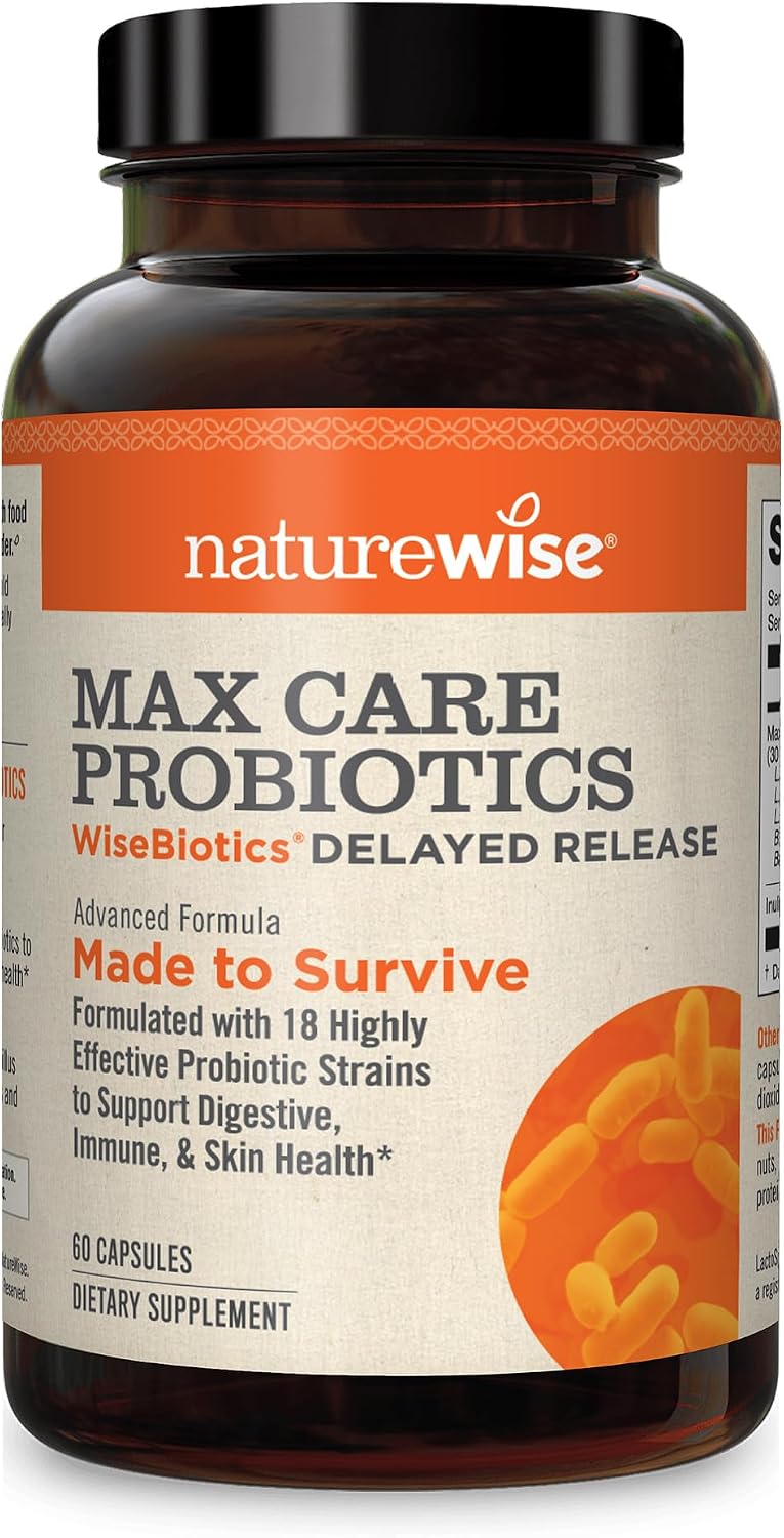 NatureWise Max Probiotics for Women &amp; Men - 30 Billion CFU 18 Strains With Prebiotics - Advanced Probiotics For Digestive Health - Delayed-Release