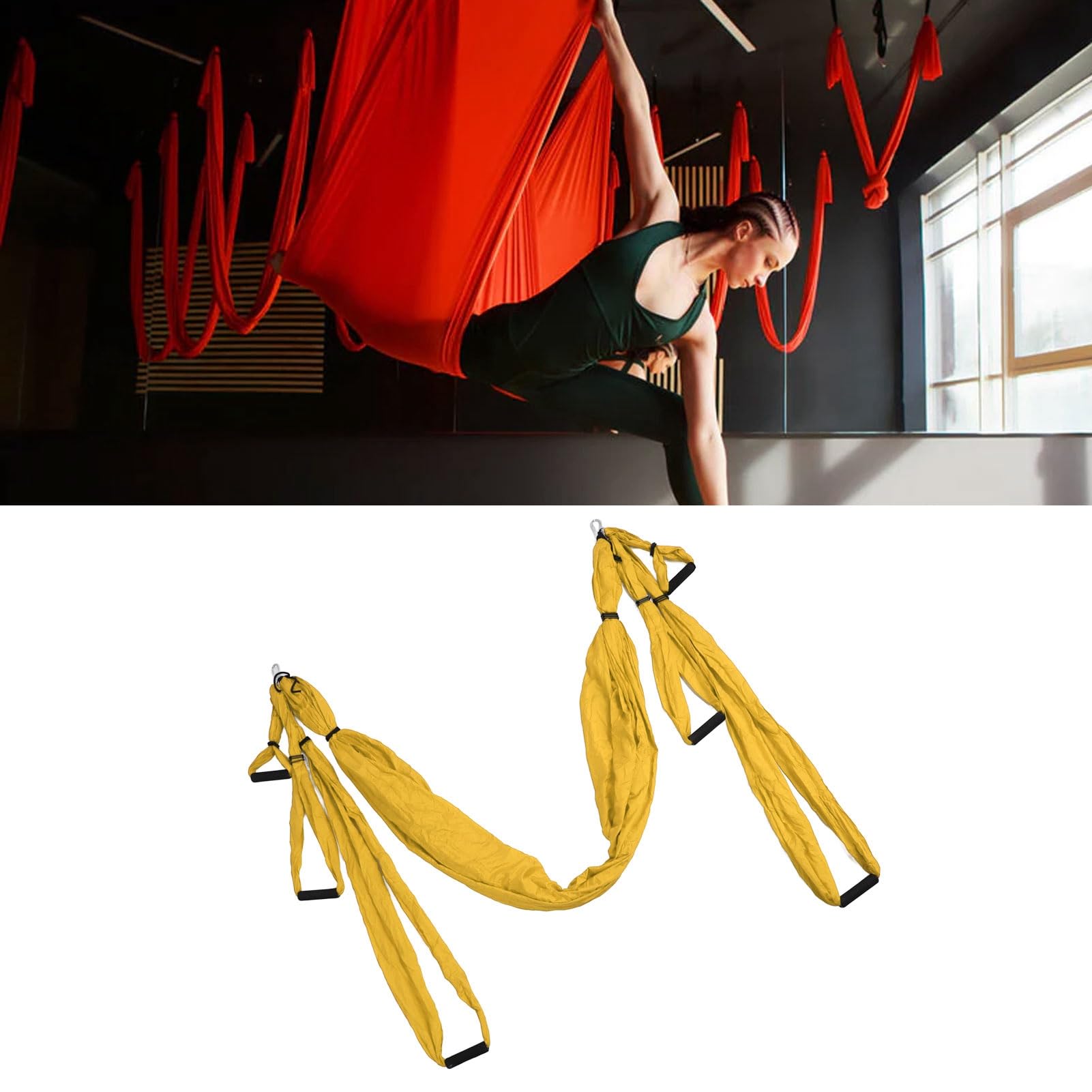 Akozon Juego de Columpio Aéreo para Yoga – Hamaca de Yoga Ajustable de Poliéster y Algodón para Mayor Flexibilidad y Fuerza Central – Ideal para Práctica de Antigravedad en Interiores Exteriores