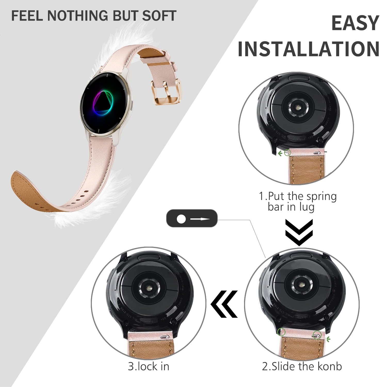 Issinlky 20mm Leather Business Band for Garmin Venu 2 Plus, Venu 2, Sq, Sq Music, Vivoactive 3, 5, Vivomove HR, Forerunner 55 - Image 4