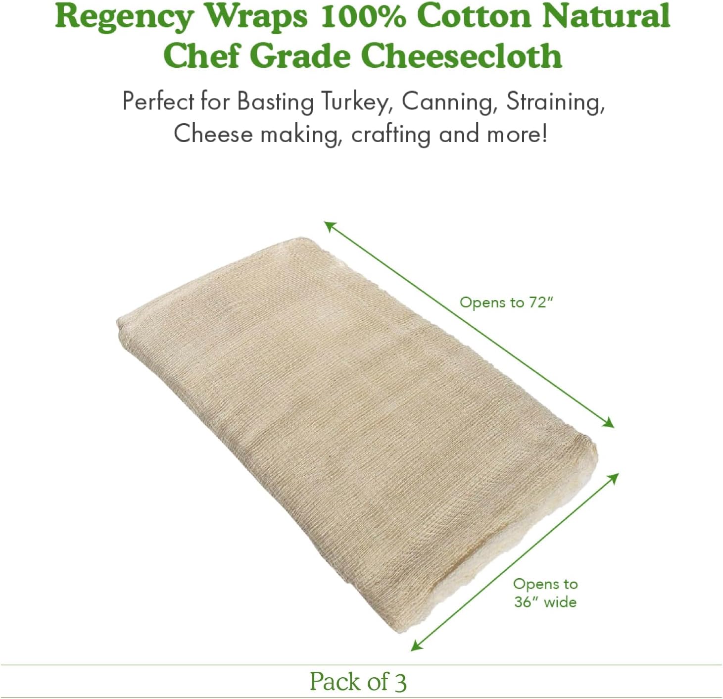 Regency Wraps Chef-Grade 100% Cotton Cheese Cloth (2yds) (Pack of 3)