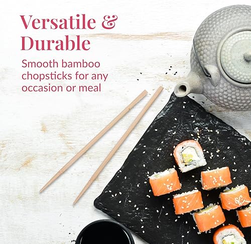 Vista 2 de Prestee 50 Pairs Disposable Wooden Chopsticks - Individually Wrapped for Hygiene - 8-Inch Wood Chopstick - Utensils for Sushi, Noodles, and Takeout