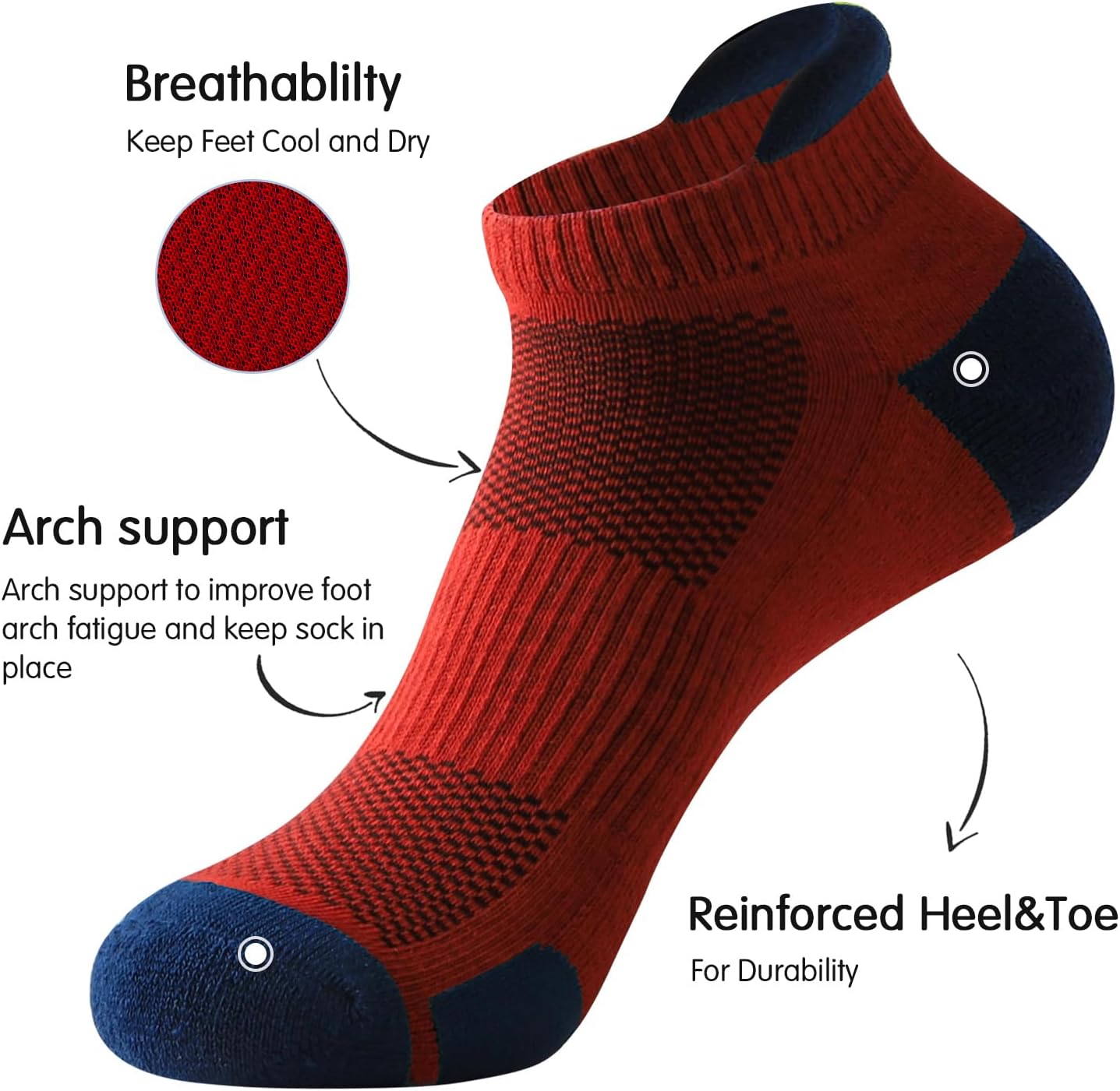 JOYNÉE Mens Ankle Athletic Low Cut Socks for Men Cushioned Running Sports Workout Tab Socks 6 Pairs - Image 4