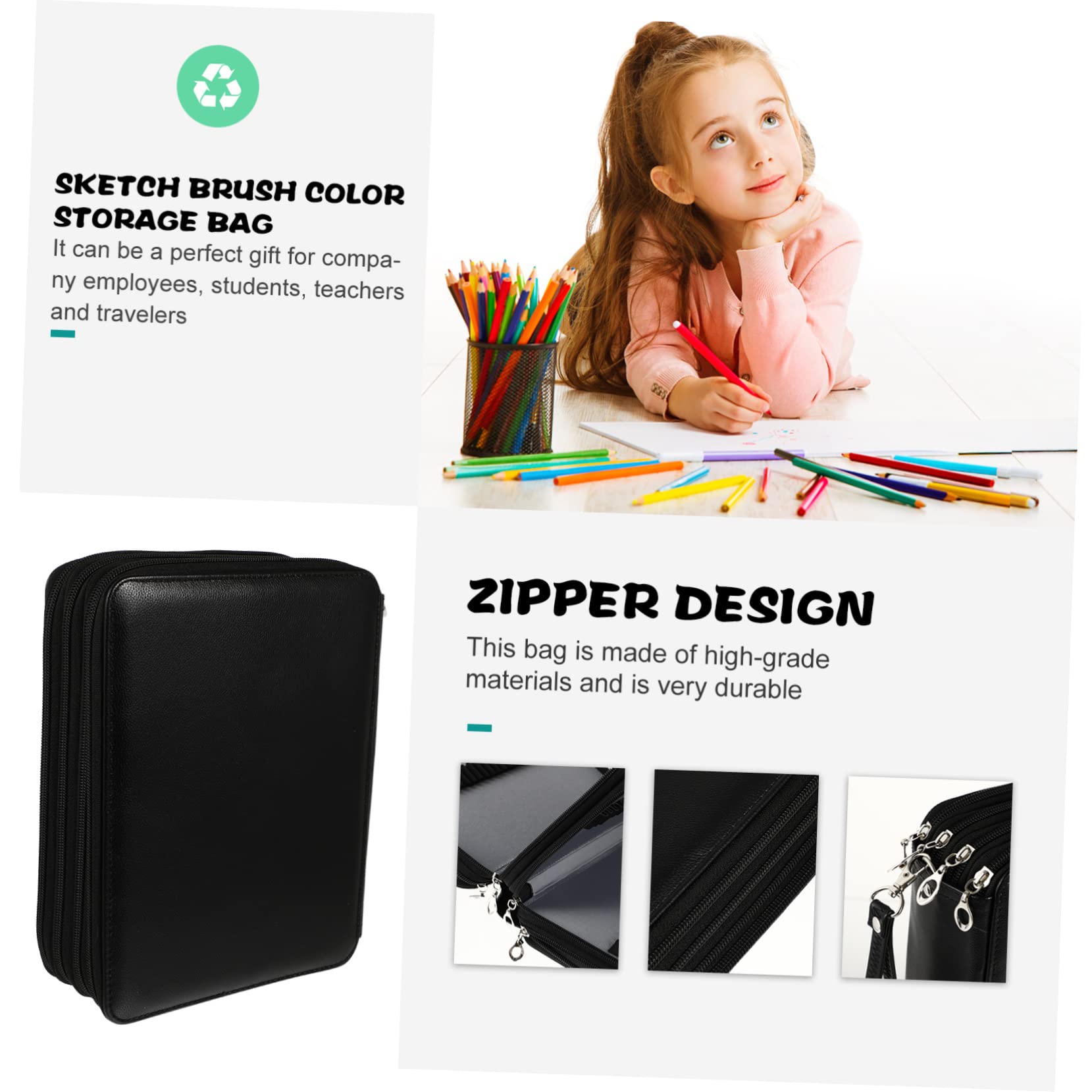 Borsa Nera con Capacità Astuccio per Colorazione Organizer per Studenti per Casa e Scuola