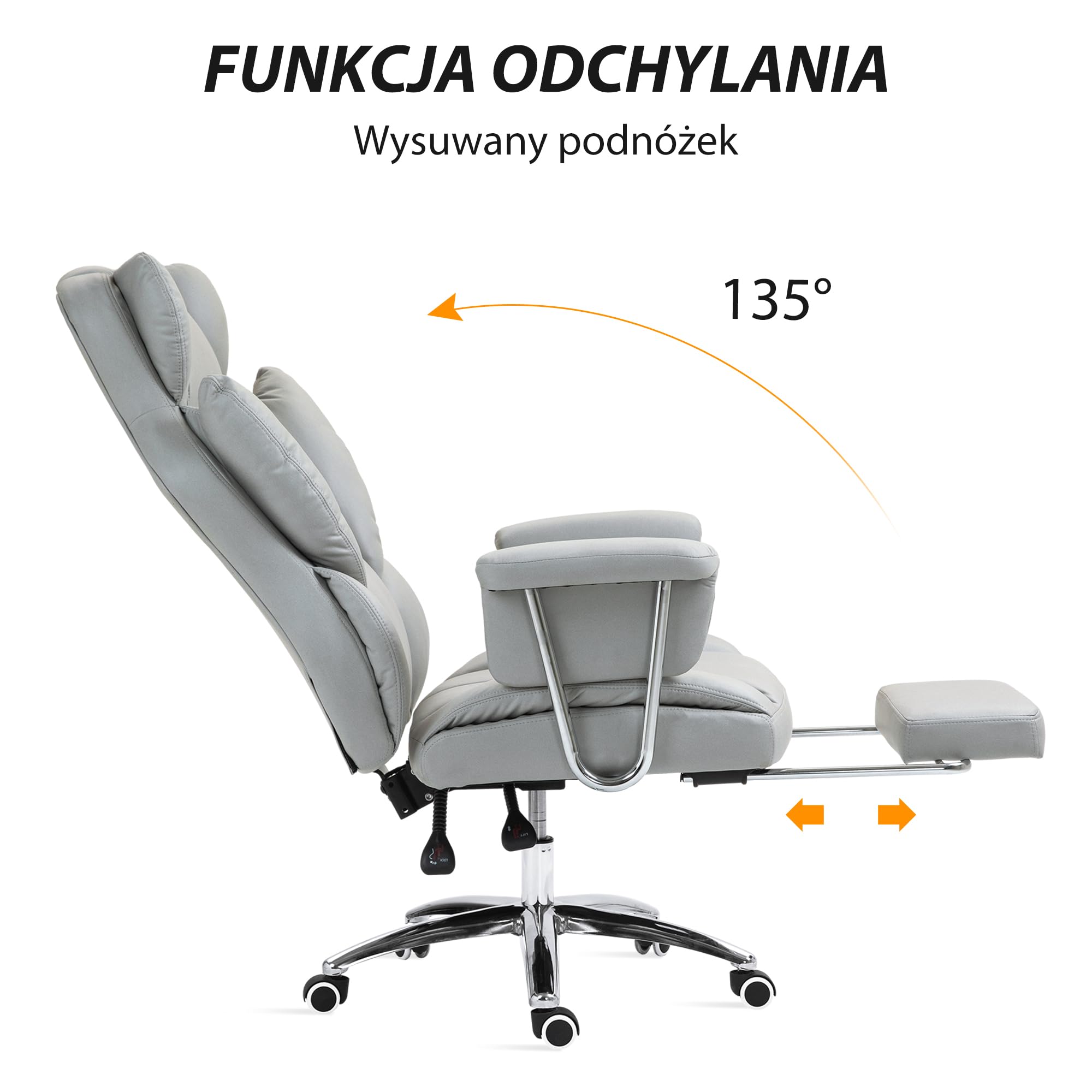 HOMCOM Bürostuhl mit Liegefunktion Ergonomisch mit Fußstütze Hellgrau