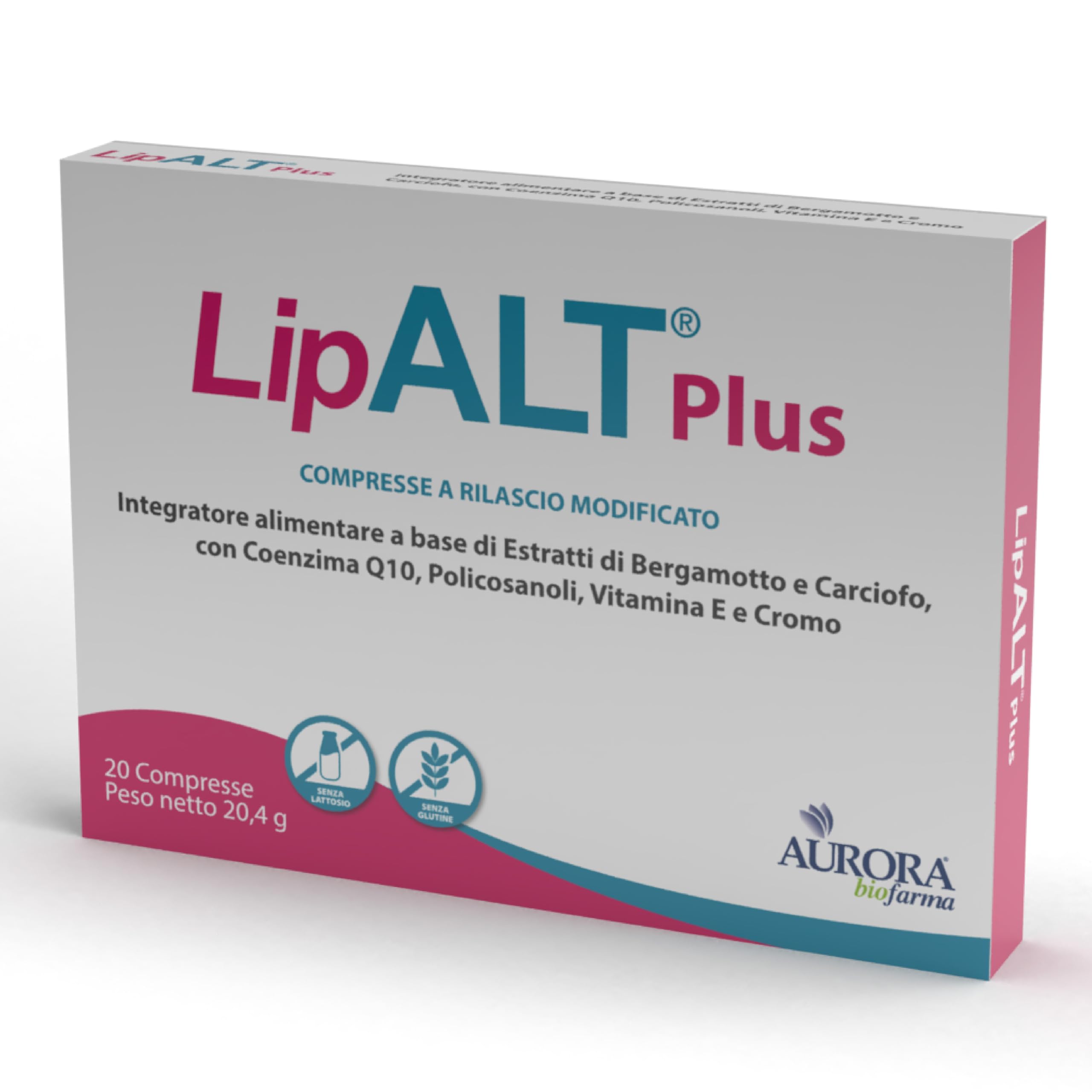 Lipalt Plus - Integratore Senza Monacolina K - Integratore a Base di Coenzima Q10, Bergamotto, Carciofo e Policosanoli - 20 Compresse Senza Glutine e Lattosio