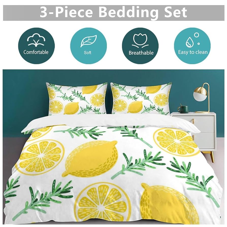 レモン柄布団カバーとクッションセット レモン柄布団カバーとクッションセット Amazon｜3点セット