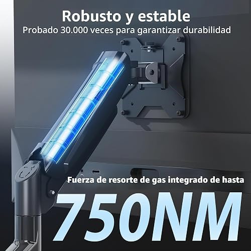 BONTEC Support Ecran PC Bras Articulé à Ressort à Gaz, Compatible Moniteurs 13-32 Pouces, Capacité 3-9kg, Rotation 360°, Inclinaison±90°, Pivotan±90°, VESA 75/100mm, Bras Ecran PC avec Gestion Câbles - 3