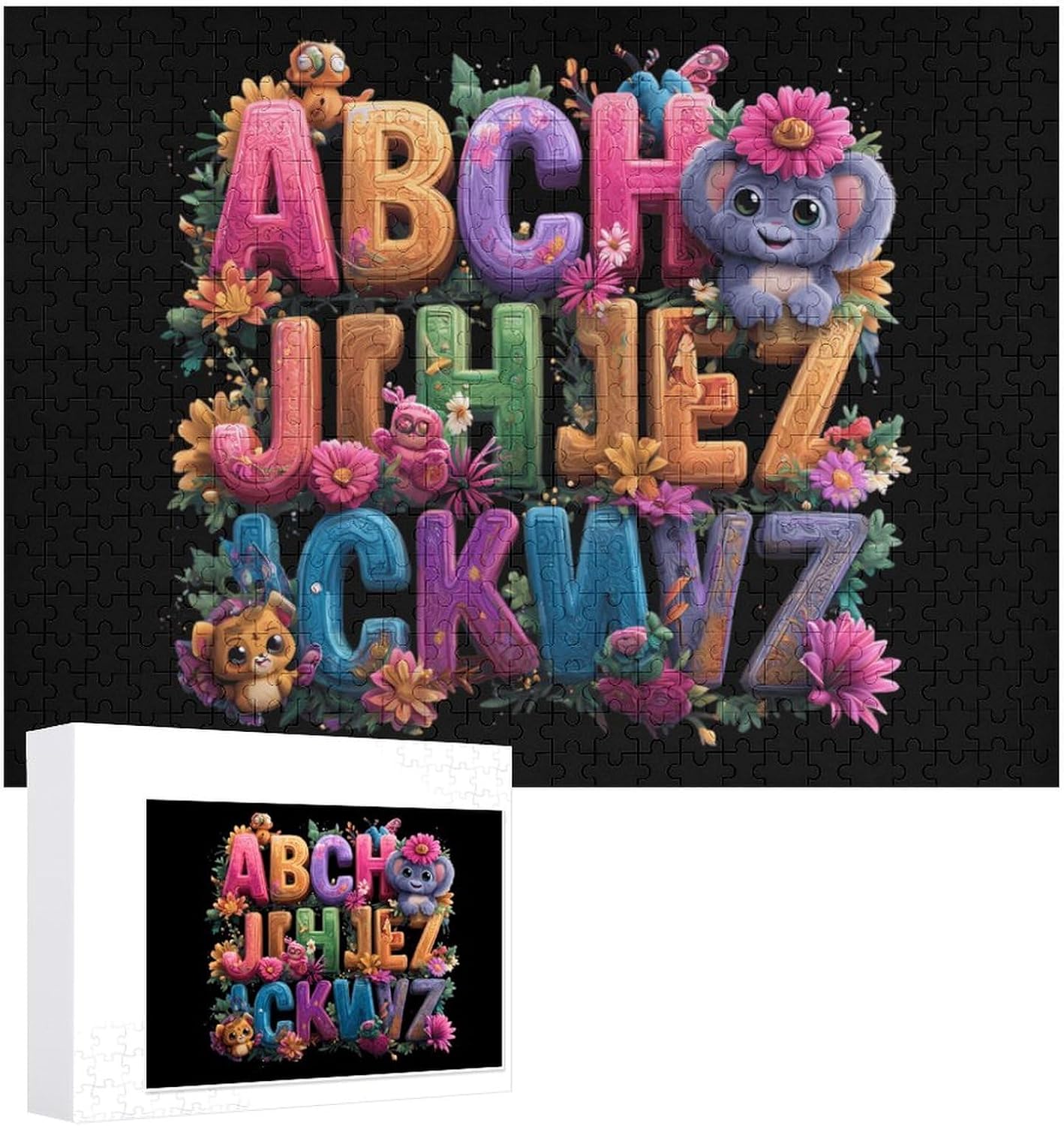 Alphabet Teaching Graphic Puzzles for Adults 500 PCS Wooden Jigsaw Puzzle Wall Decor Christmas