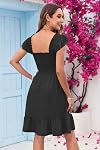 WNEEDU Robe d'été pour femmes 2026 Manche à volants de cou carré Mini Robe Casual fluide à plusieurs niveaux Swing robe soleil