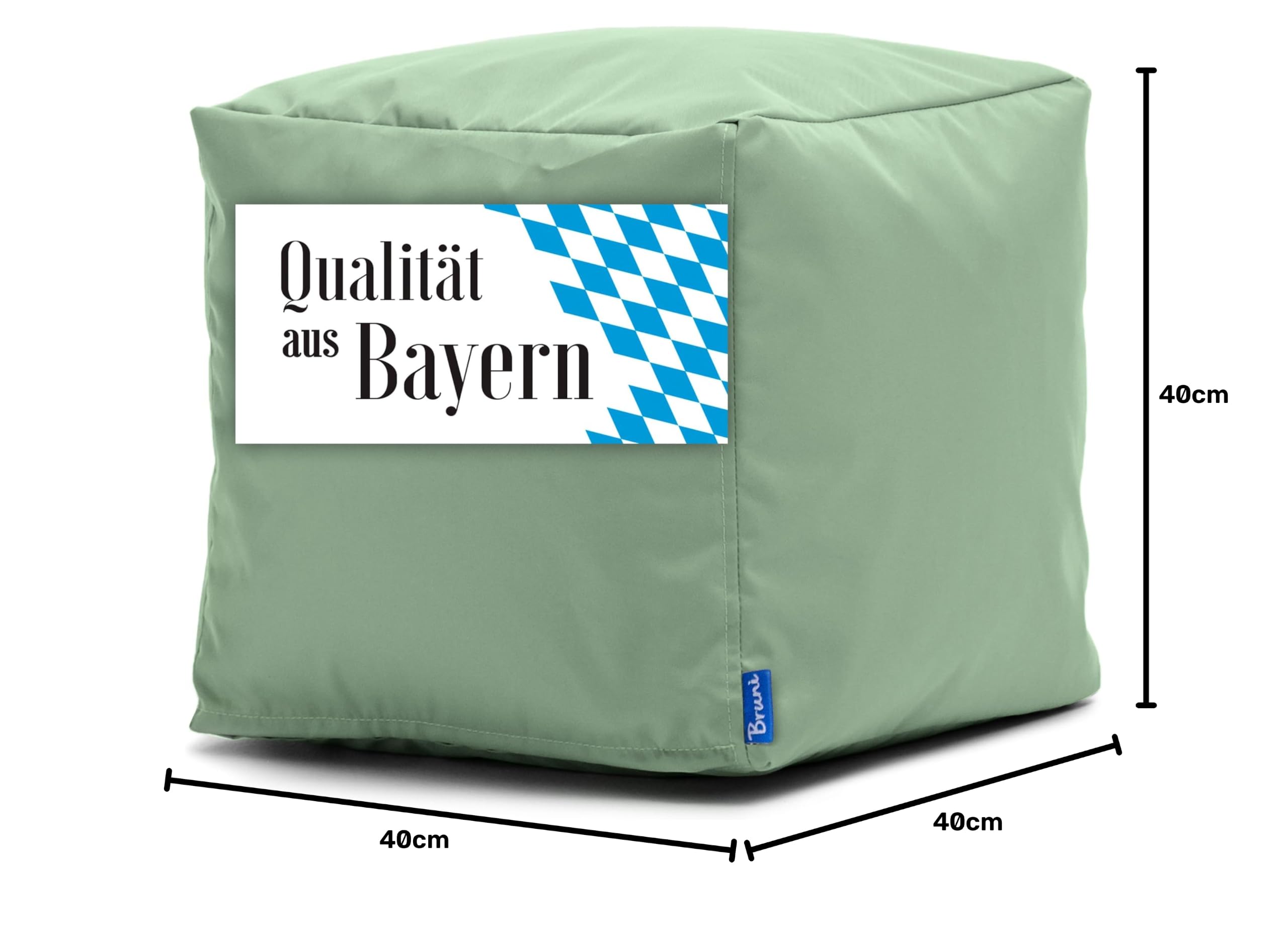 Bruni Cubo Verde menta - 40 x 40 x 40 cm, sgabello a sacco, pouf cubo, pouf quadrato, pouf imbottito con imbottitura in perle EPS, per interno ed esterno, con fodera lavabile, per bambini e adulti