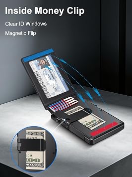 Wallet for Men RFID Blocking Wallet for 10-12 Cards Slim Minimalist Wallet | Smart Pop Up Wallet with Money Clip Inside & ID Window Compact Front Pocket Metal Credit Card Holder Birthday Gifts for Men