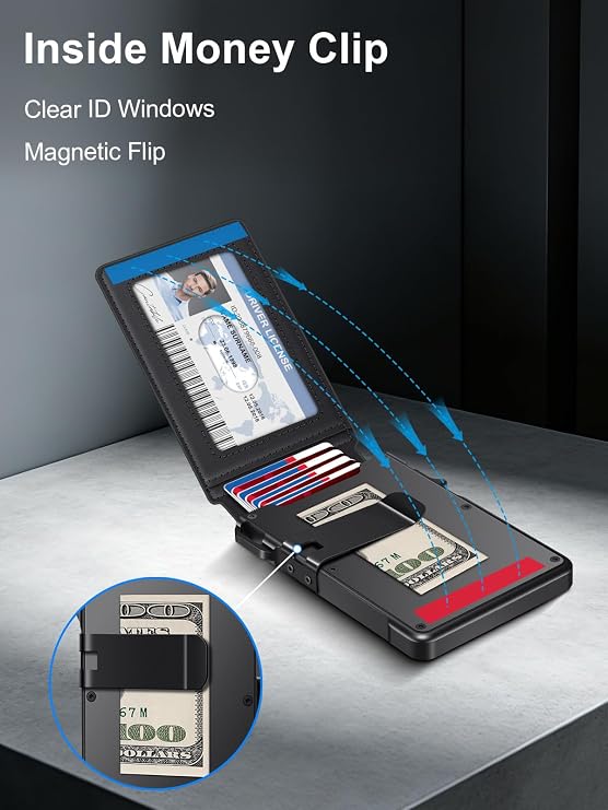 Wallet for Men RFID Blocking Wallet for 10-12 Cards Slim Minimalist Wallet | Smart Pop Up Wallet with Money Clip Inside & ID Window Compact Front Pocket Metal Credit Card Holder Birthday Gifts for Men