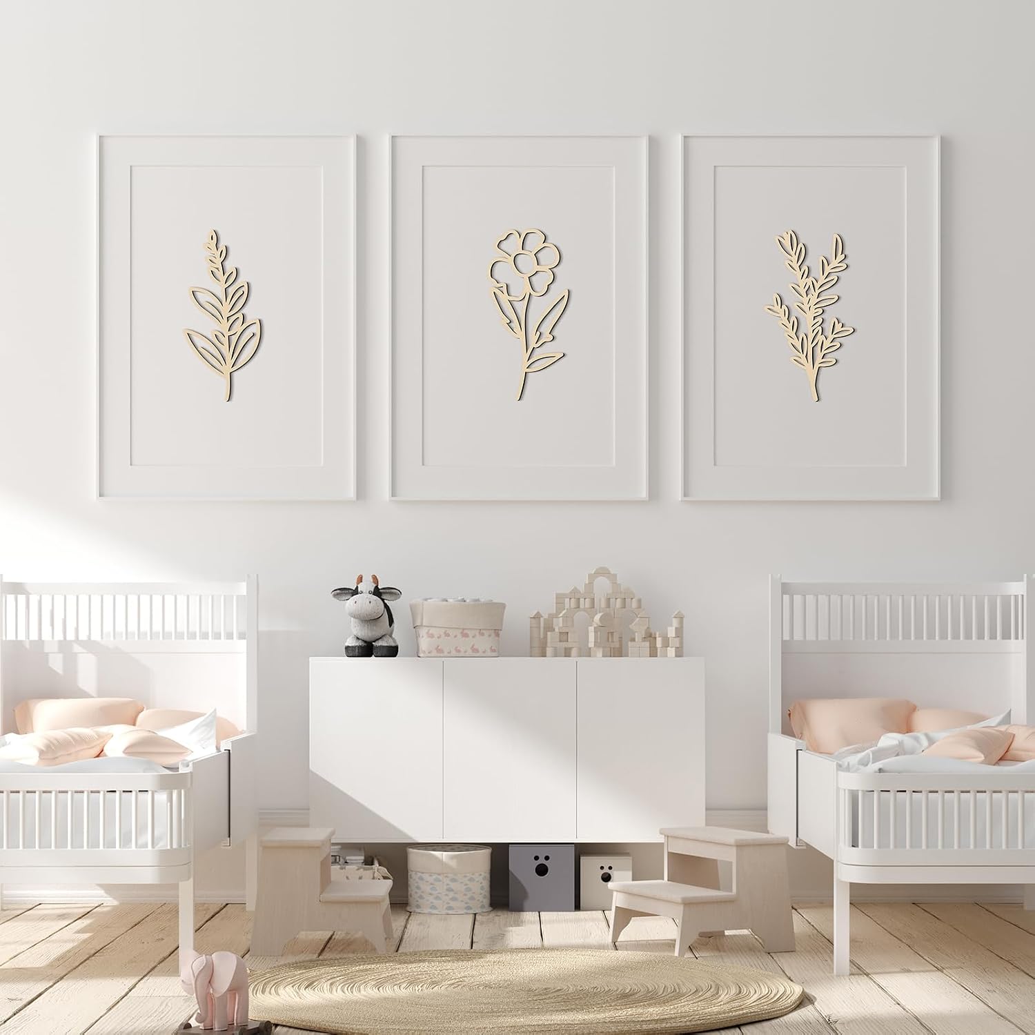 PerKoop 8 Pcs 3D Wooden Flowers Wall Decor, Unfinished Paintable Boho Wildflowers Hanging Sculpture for DIY Craft, Nursery, Bedroom, Living Room, Housewarming Gifts, Home Decorations(Fresh Style)