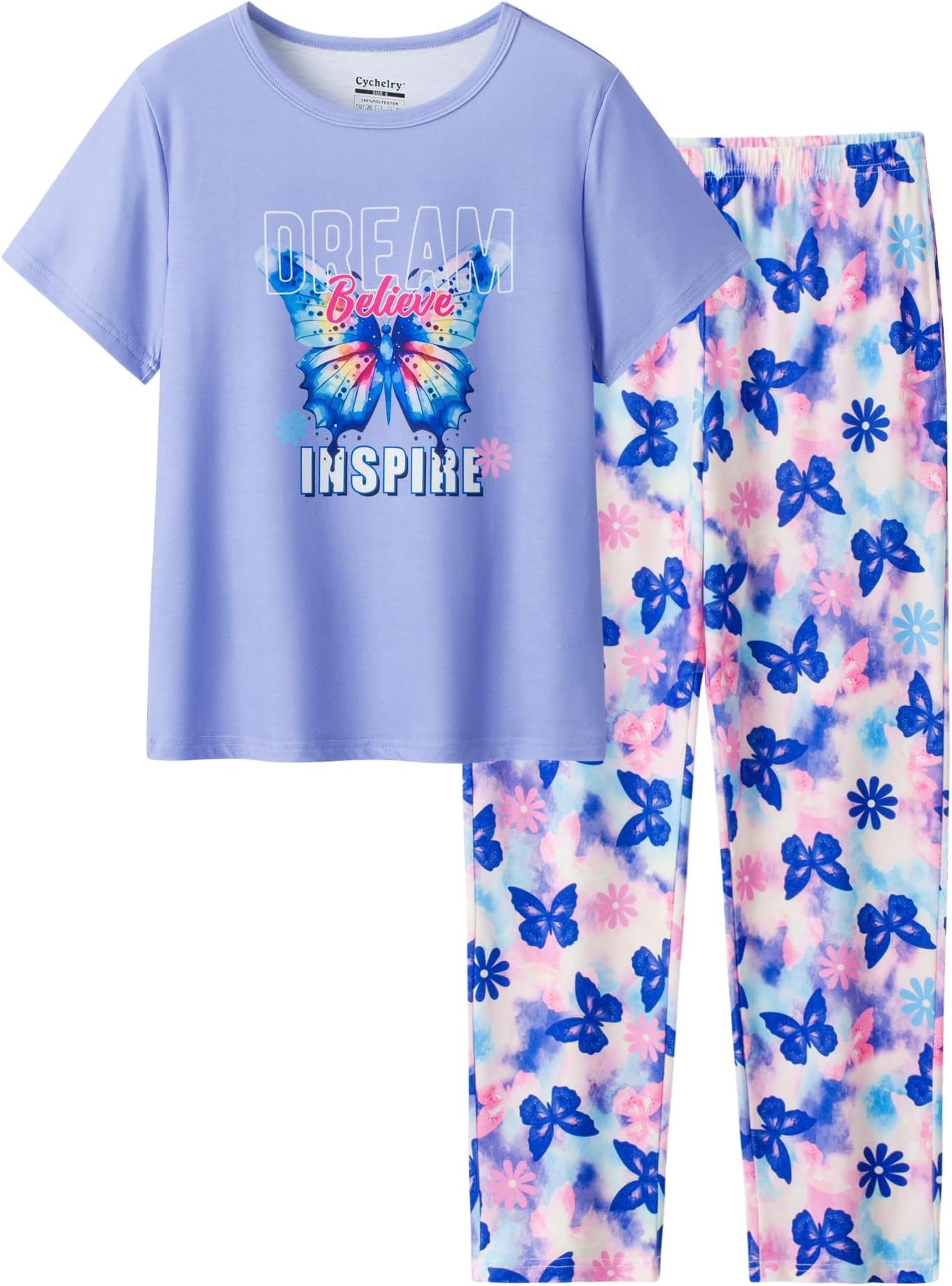 Little Big Girls Pajamas 2PCS Set Soft Cartoon Short Sleeve with Tie Dye Pants Sleepwear Teens PJS Clothes Size 6-16