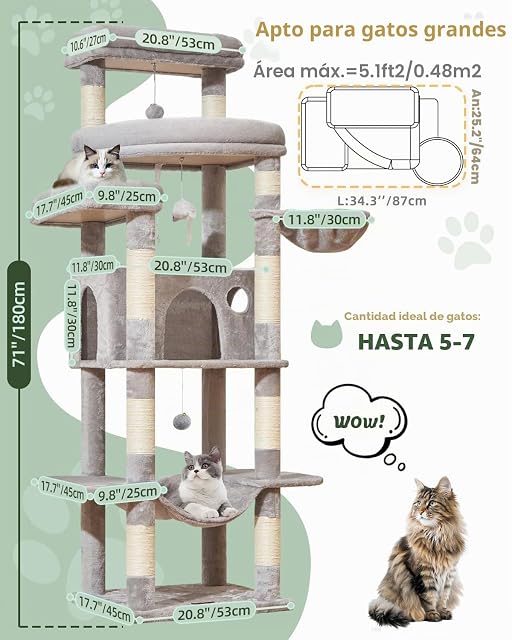 Foto 2 de 8 de Taoqimiao Árboles Rascadores para Gatos XXL 180 cm, Torre Gatos, MS034W