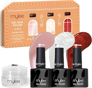 Mylee Gel Nail Polish Set Pearl French Trio with Stamp 3x8ml [The Merry Mess] - Bake Me Happy Collection - UV/LED Manicure, for Professional & Home Use, Long Lasting and Easy to Apply [Christmas 2025]