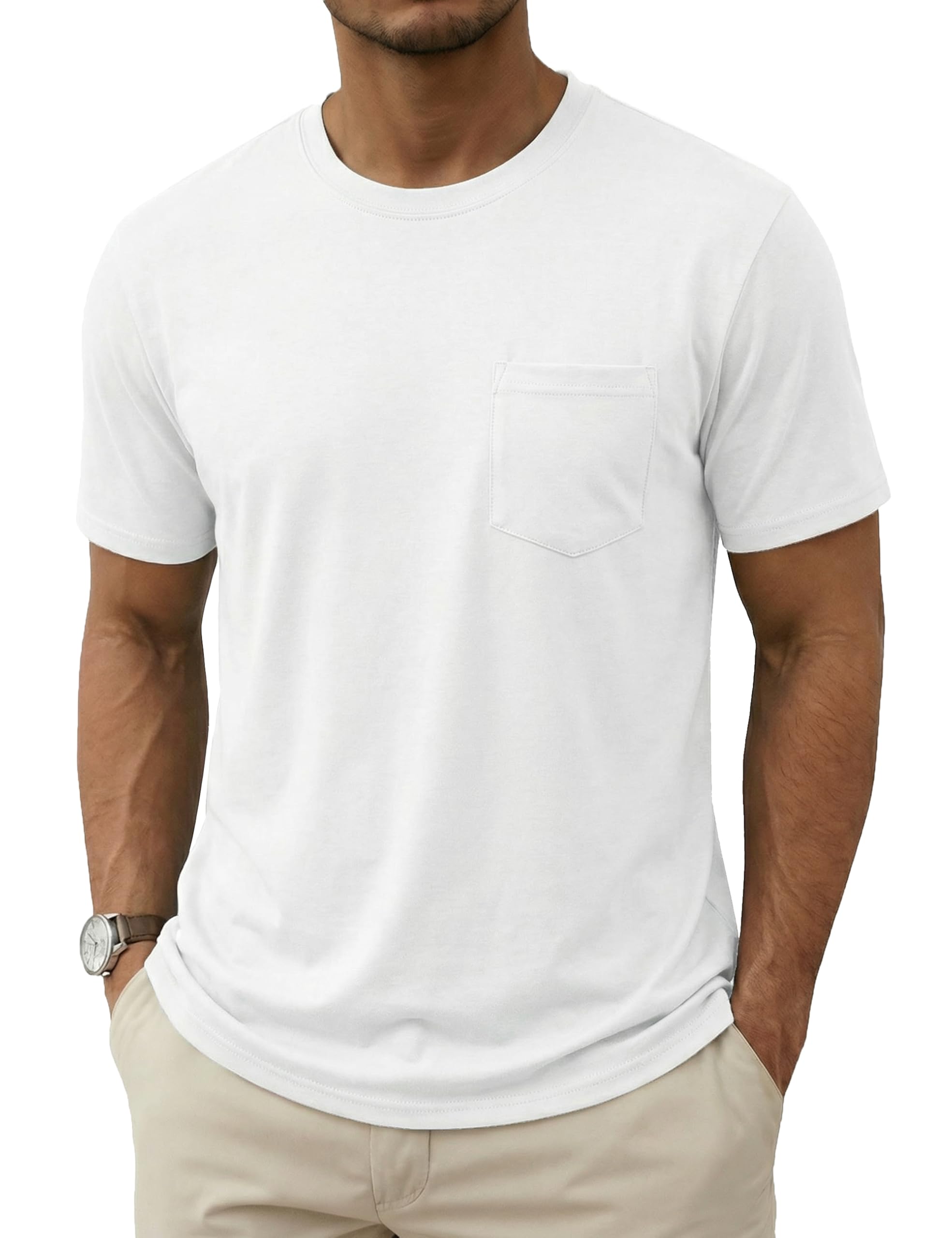 MAGNIVIT Mens Cotton Pocket Tee Shirts Soft Crew Neck Solid Color T Shirt Casual Short Sleeve Summer Basic